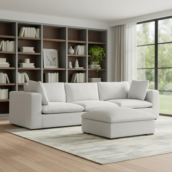 HomeRoots 125" Gray Fabric Sofa & Ottoman Set with Durable Brown Legs - Stylish Comfort for Modern Living Spaces 641075