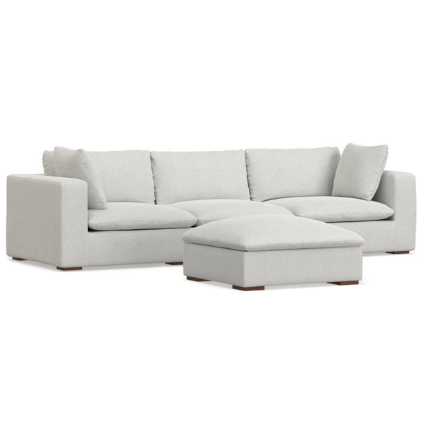 HomeRoots 125" Gray Fabric Sofa & Ottoman Set with Durable Brown Legs - Stylish Comfort for Modern Living Spaces 641075