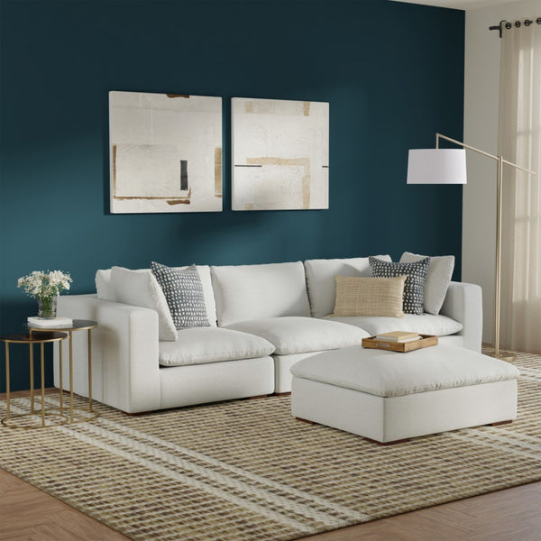 HomeRoots 125" Gray Fabric Sofa & Ottoman Set with Durable Brown Legs - Stylish Comfort for Modern Living Spaces 641075