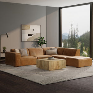HomeRoots 116" Sienna Leather Sofa with Ottoman - Luxurious Comfort, Modern Design, and Stylish Brown Legs 641076