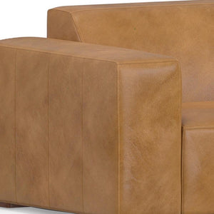 HomeRoots 116" Sienna Leather Sofa with Ottoman - Luxurious Comfort, Modern Design, and Stylish Brown Legs 641076