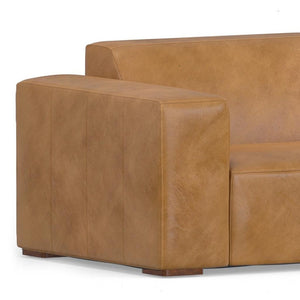 HomeRoots 116" Sienna Leather Sofa with Ottoman - Luxurious Comfort, Modern Design, and Stylish Brown Legs 641076