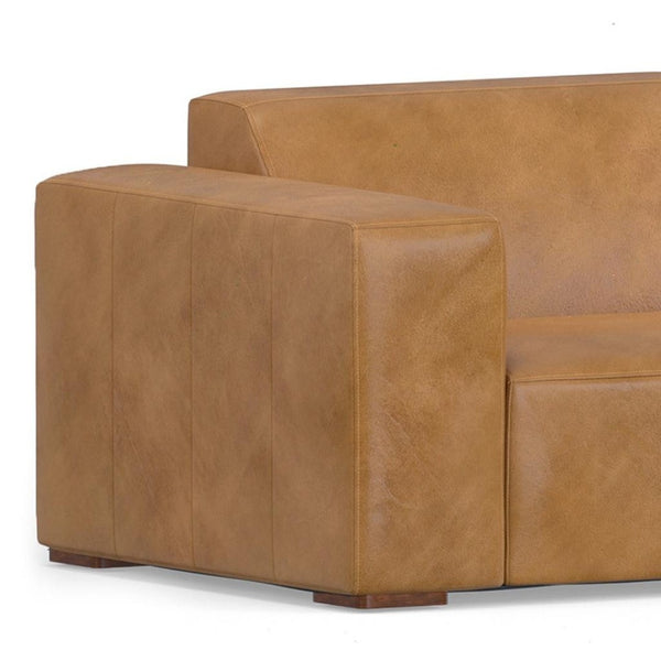 HomeRoots 116" Sienna Leather Sofa with Ottoman - Luxurious Comfort, Modern Design, and Stylish Brown Legs 641076