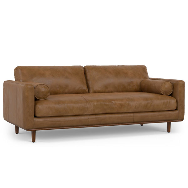 HomeRoots 89" Brown Leather Sofa Set with Ottoman – Luxurious Mid-Century Design for Comfort & Style in Living Rooms 641077