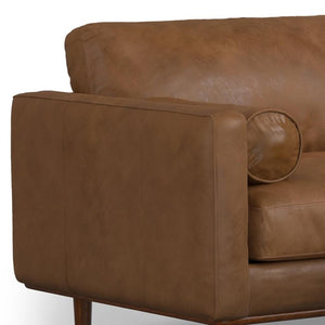 HomeRoots 89" Brown Leather Sofa Set with Ottoman – Luxurious Mid-Century Design for Comfort & Style in Living Rooms 641077