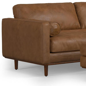 HomeRoots 89" Brown Leather Sofa Set with Ottoman – Luxurious Mid-Century Design for Comfort & Style in Living Rooms 641077