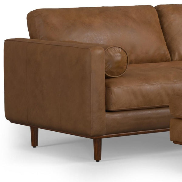 HomeRoots 89" Brown Leather Sofa Set with Ottoman – Luxurious Mid-Century Design for Comfort & Style in Living Rooms 641077
