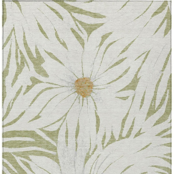 HomeRoots 5' X 8' Elegant Floral Artichoke Green Indoor Outdoor Rug – Machine Washable, Stain Resistant Design 641079