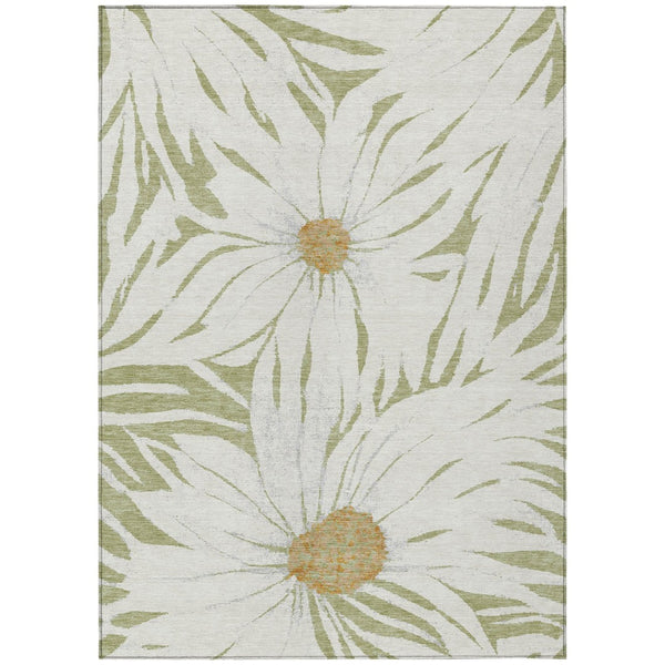 HomeRoots 5' X 8' Elegant Floral Artichoke Green Indoor Outdoor Rug – Machine Washable, Stain Resistant Design 641079