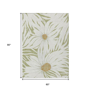 HomeRoots 5' X 8' Elegant Floral Artichoke Green Indoor Outdoor Rug – Machine Washable, Stain Resistant Design 641079