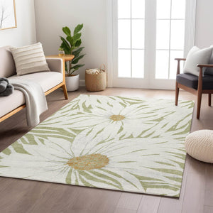 HomeRoots 5' X 8' Elegant Floral Artichoke Green Indoor Outdoor Rug – Machine Washable, Stain Resistant Design 641079