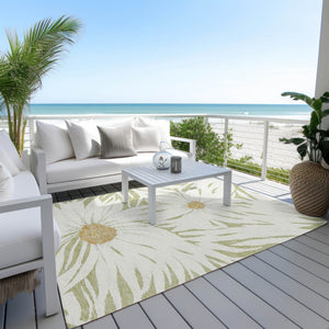 HomeRoots 5' X 8' Elegant Floral Artichoke Green Indoor Outdoor Rug – Machine Washable, Stain Resistant Design 641079
