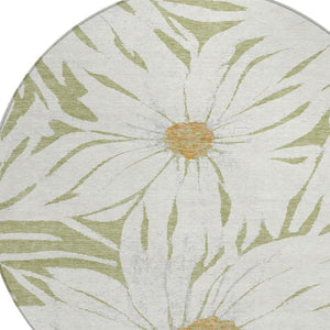 HomeRoots 8' Artichoke Green Floral Indoor Outdoor Round Rug - Washable, Durable, Stylish for High-Traffic Spaces 641080