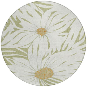 HomeRoots 8' Artichoke Green Floral Indoor Outdoor Round Rug - Washable, Durable, Stylish for High-Traffic Spaces 641080