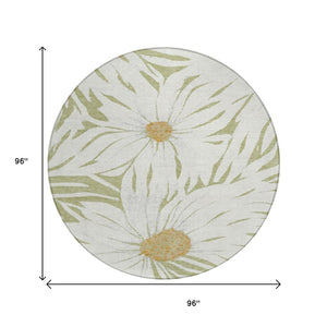 HomeRoots 8' Artichoke Green Floral Indoor Outdoor Round Rug - Washable, Durable, Stylish for High-Traffic Spaces 641080