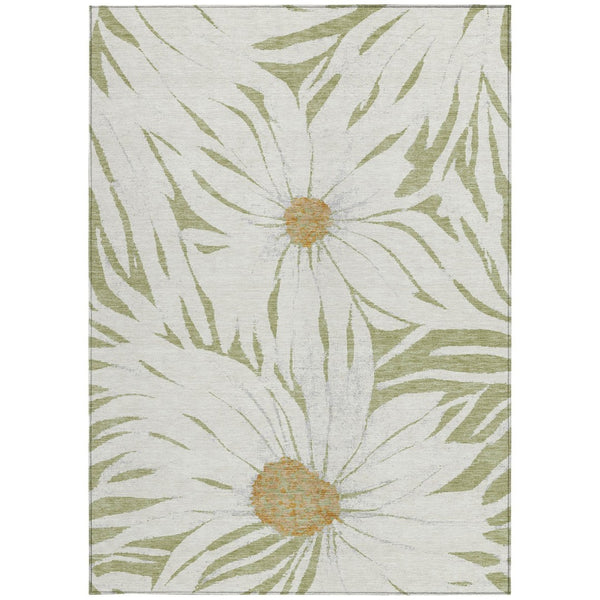 HomeRoots 8' X 10' Elegant Floral Area Rug in Artichoke Green, Ivory & Gold – Durable, Washable Indoor/Outdoor Design 641081