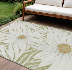 HomeRoots 9' X 12' Artichoke Green Floral Area Rug - Washable, Stylish, Durable for Indoor & Outdoor Spaces 641082