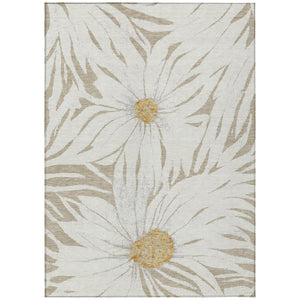 HomeRoots 5' Elegant Beige Ivory Gold Floral Area Rug - Durable, Washable Indoor/Outdoor Design for Every Space 641085