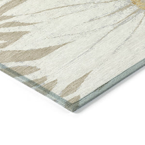 HomeRoots 5' Elegant Beige Ivory Gold Floral Area Rug - Durable, Washable Indoor/Outdoor Design for Every Space 641085