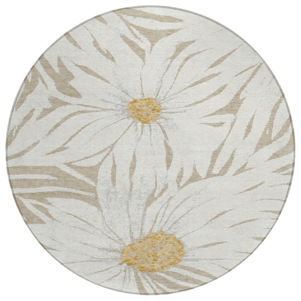 HomeRoots 8' Elegant Beige Ivory and Gold Round Floral Area Rug - Washable for Indoor/Outdoor Versatility 641086