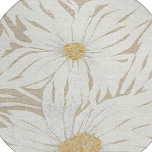 HomeRoots 8' Elegant Beige Ivory and Gold Round Floral Area Rug - Washable for Indoor/Outdoor Versatility 641086