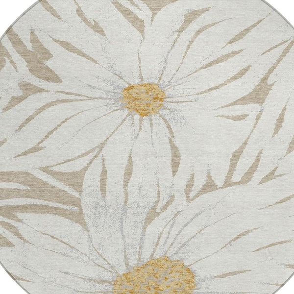 HomeRoots 8' Elegant Beige Ivory and Gold Round Floral Area Rug - Washable for Indoor/Outdoor Versatility 641086