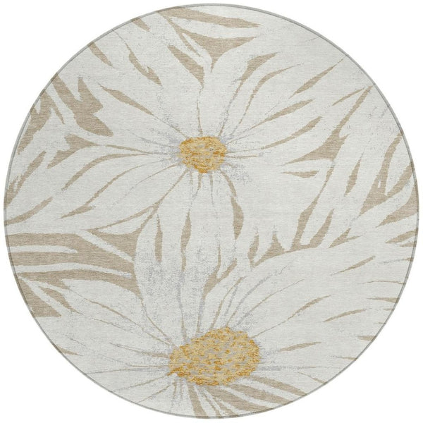 HomeRoots 8' Elegant Beige Ivory and Gold Round Floral Area Rug - Washable for Indoor/Outdoor Versatility 641086
