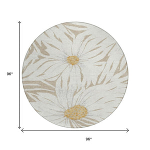 HomeRoots 8' Elegant Beige Ivory and Gold Round Floral Area Rug - Washable for Indoor/Outdoor Versatility 641086