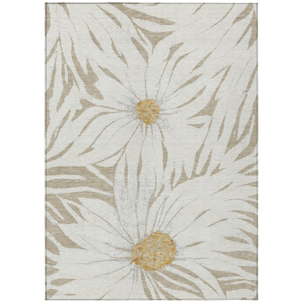 HomeRoots 8' X 10' Elegant Beige Ivory Gold Floral Area Rug - Durable, Washable Indoor/Outdoor Design for All Spaces 641087