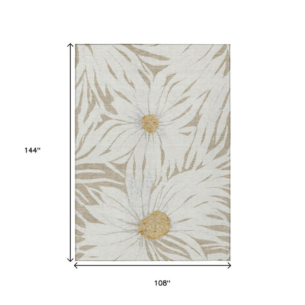 HomeRoots 9' Elegant Beige, Ivory & Gold Floral Washable Area Rug - Versatile Indoor/Outdoor Decor Solution! 641088