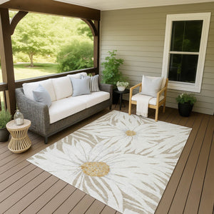 HomeRoots 9' Elegant Beige, Ivory & Gold Floral Washable Area Rug - Versatile Indoor/Outdoor Decor Solution! 641088