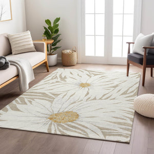HomeRoots 9' Elegant Beige, Ivory & Gold Floral Washable Area Rug - Versatile Indoor/Outdoor Decor Solution! 641088