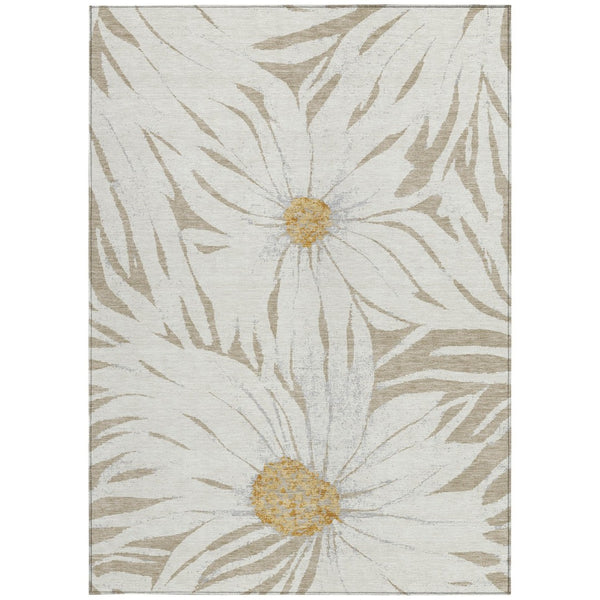 HomeRoots 10' Elegant Beige Ivory Gold Floral Area Rug - Washable, Durable for Indoor & Outdoor Use! 641089