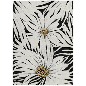 HomeRoots 10' Elegant Black, Ivory & Gold Floral Washable Area Rug – Durable Indoor/Outdoor Design for All Spaces 641095