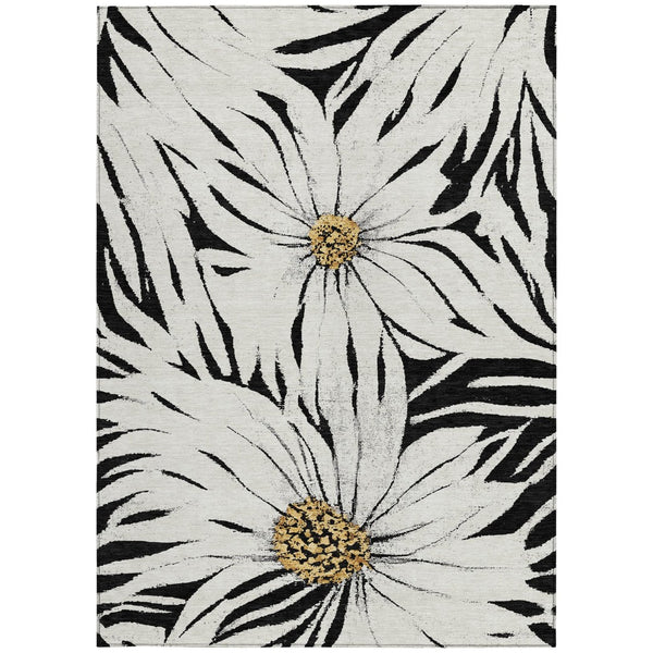 HomeRoots 10' Elegant Black, Ivory & Gold Floral Washable Area Rug – Durable Indoor/Outdoor Design for All Spaces 641095