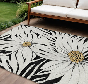 HomeRoots 10' Elegant Black, Ivory & Gold Floral Washable Area Rug – Durable Indoor/Outdoor Design for All Spaces 641095