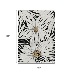 HomeRoots 10' Elegant Black, Ivory & Gold Floral Washable Area Rug – Durable Indoor/Outdoor Design for All Spaces 641095