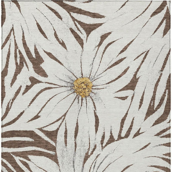 HomeRoots 5' X 8' Brown, Ivory & Gold Floral Rug – Washable, Durable for Indoor/Outdoor Use, Pet & Kid Friendly! 641097