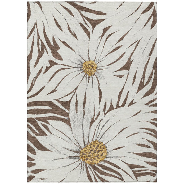HomeRoots 5' X 8' Brown, Ivory & Gold Floral Rug – Washable, Durable for Indoor/Outdoor Use, Pet & Kid Friendly! 641097