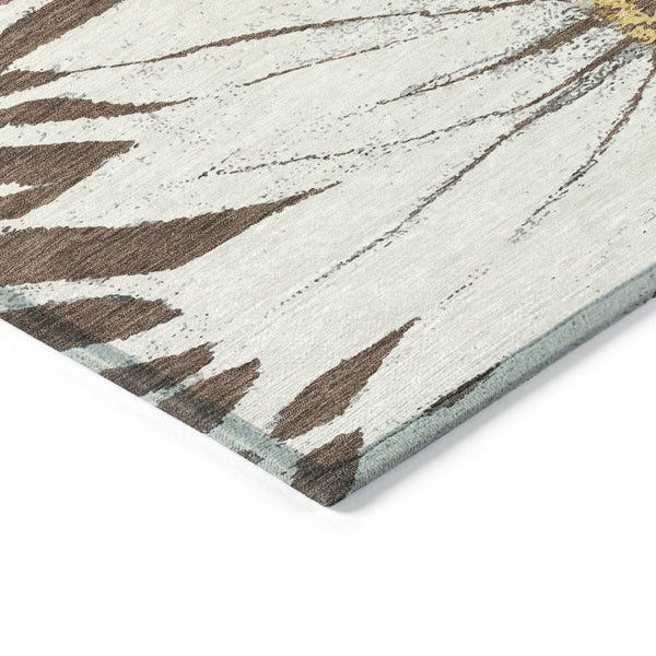 HomeRoots 5' X 8' Brown, Ivory & Gold Floral Rug – Washable, Durable for Indoor/Outdoor Use, Pet & Kid Friendly! 641097