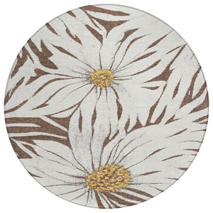 HomeRoots 8' Brown Ivory and Gold Floral Round Rug - Washable Indoor Outdoor Area Rug for Stylish Spaces 641098