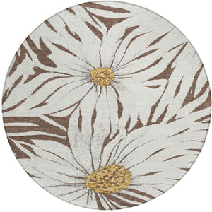 HomeRoots 8' Brown Ivory and Gold Floral Round Rug - Washable Indoor Outdoor Area Rug for Stylish Spaces 641098