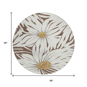 HomeRoots 8' Brown Ivory and Gold Floral Round Rug - Washable Indoor Outdoor Area Rug for Stylish Spaces 641098