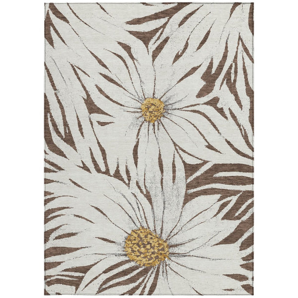 HomeRoots 9' Floral Area Rug in Brown, Ivory & Gold - Washable, Durable for Indoor/Outdoor Use, Stain-Resistant 641100