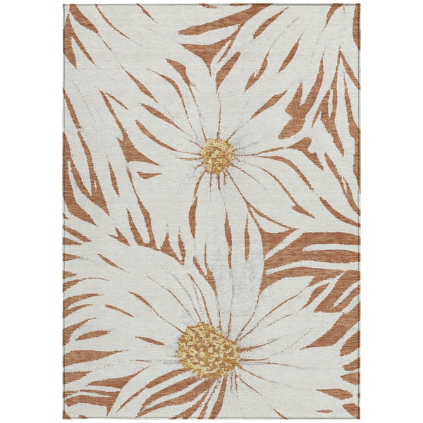 HomeRoots 5' Elegant Copper Ivory Gold Floral Washable Area Rug for Indoor & Outdoor High-Traffic Spaces 641103
