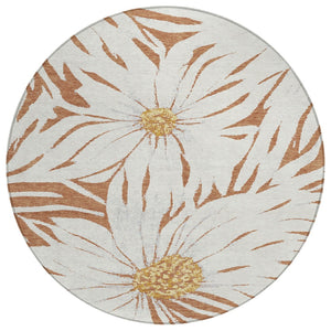 HomeRoots 8' Copper Ivory & Gold Round Floral Area Rug - Washable, Durable, Indoor/Outdoor Elegance for Any Space 641104