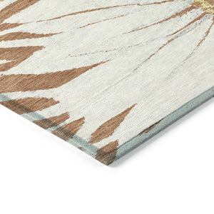 HomeRoots 8' Copper Ivory & Gold Round Floral Area Rug - Washable, Durable, Indoor/Outdoor Elegance for Any Space 641104