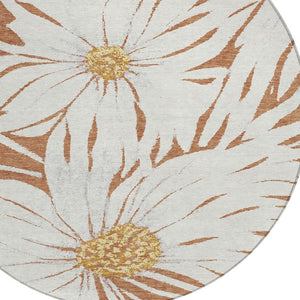HomeRoots 8' Copper Ivory & Gold Round Floral Area Rug - Washable, Durable, Indoor/Outdoor Elegance for Any Space 641104