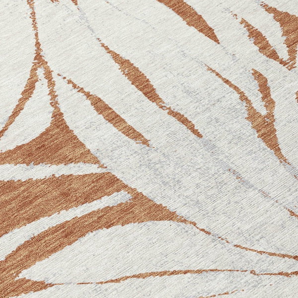 HomeRoots 8' Copper Ivory & Gold Round Floral Area Rug - Washable, Durable, Indoor/Outdoor Elegance for Any Space 641104