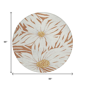 HomeRoots 8' Copper Ivory & Gold Round Floral Area Rug - Washable, Durable, Indoor/Outdoor Elegance for Any Space 641104